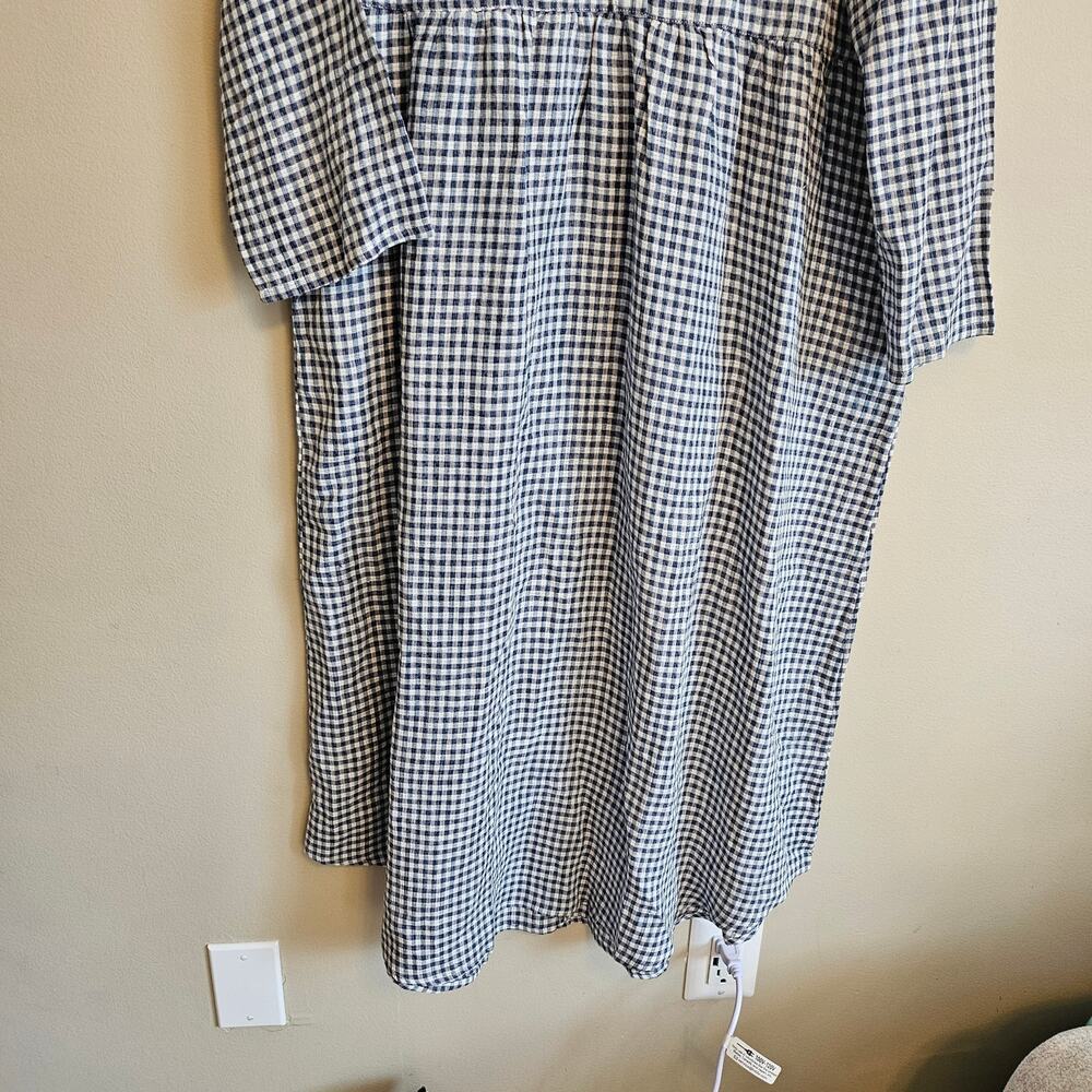 Lintico Linen Check Long Sleeve Midi Dress Firth Medium Blue and White - Picture 4 of 6